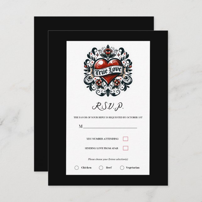 True Love Heart Tattoo Sticker Wedding RSVP Invitation (Front/Back)