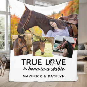 True Love Horse Lover Personalised 4 Photo Collage Fleece Blanket