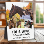True Love Horse Lover Personalised 4 Photo Collage Plaque<br><div class="desc">True Love was Born in a Stable! Looking for a cool horse lover gift, a unique and stylish photo collage plaque perfect for horse lovers and equestrian enthusiasts alike. This one of a kind piece features the phrase "True Love is born in a Stable" with a horse design alongside a...</div>