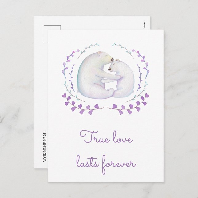 True Love Lasts Forever Polar Bear Valentines Day Holiday Postcard (Front/Back)