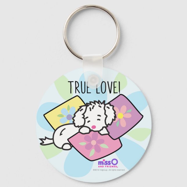 True Love Little Fluffy White Dog Key Ring (Front)