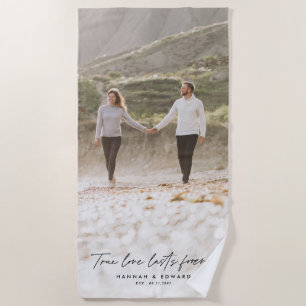 True Love photo modern minimal personalised gift Beach Towel