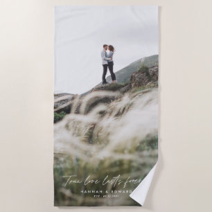 True Love photo modern minimal personalised gift F Beach Towel