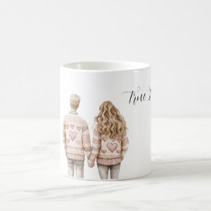 True Love Pink Hearts Couple Coffee Mug