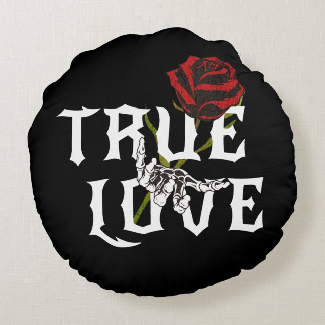 True love Red flower and skull hand Round Cushion (Back)