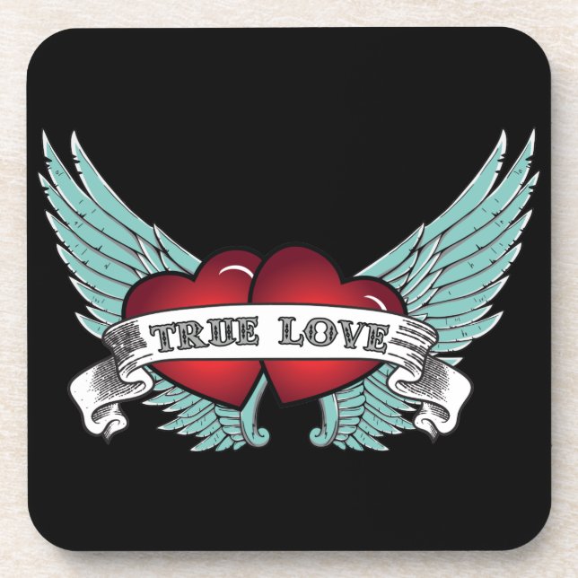 True Love Rockabilly Winged Heart Coaster (Front)