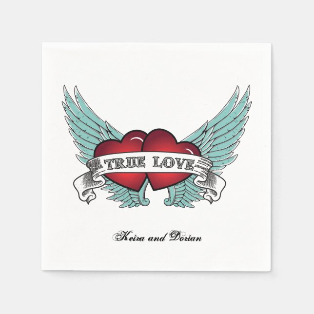 True Love Rockabilly Winged Heart Napkin (Front)