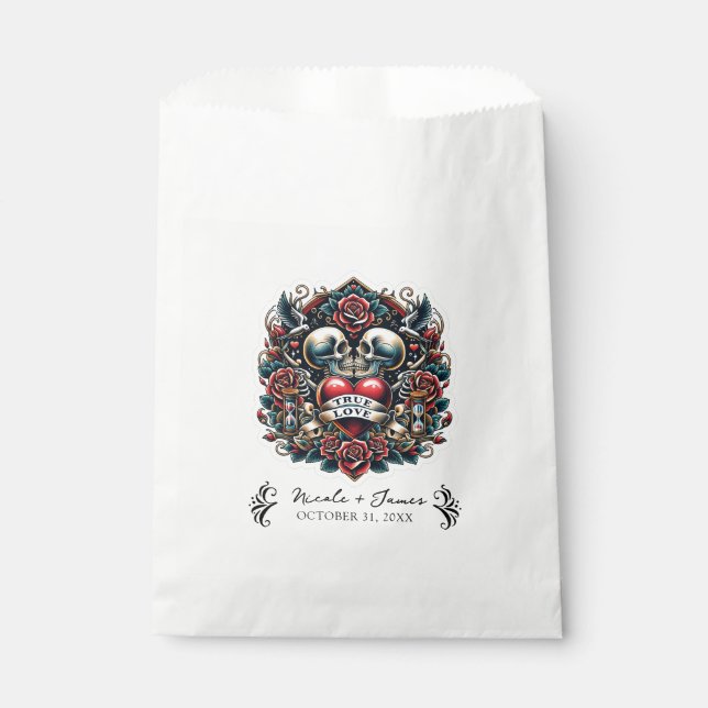 True Love Skeleton Heart Tattoo Wedding Favour Bags (Front)