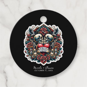 True Love Skeleton Heart Tattoo Wedding Favour Tags