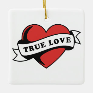 True Love Tattoo Heart Classic Romance Design Ceramic Ornament
