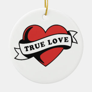 True Love Tattoo Heart   Classic Romance Design Ceramic Tree Decoration