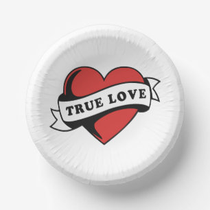 True Love Tattoo Heart   Classic Romance Design Paper Plate