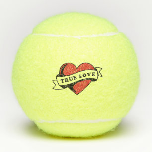 True Love Tattoo Heart Classic Romance Design Tennis Balls