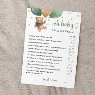 True Or False Facts Baby Shower Party Game Card