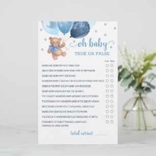 True Or False Facts Game Baby Shower Teddy Bear 