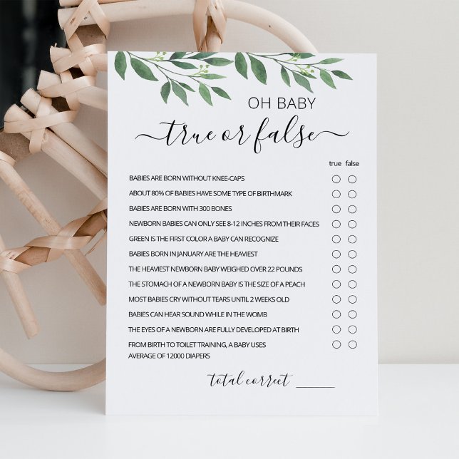 True Or False Game with Answers Baby Shower Card (Creator Uploaded)