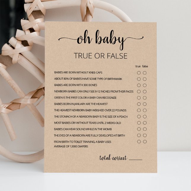 True or False Game with Answers Baby Shower Card (Creator Uploaded)