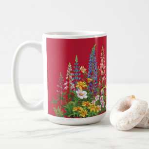 True Red with Blue Wildflowers Pattern Coffee Mug