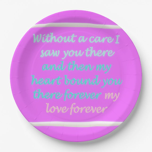True Romance poem pattern pink Paper Plate (Front)