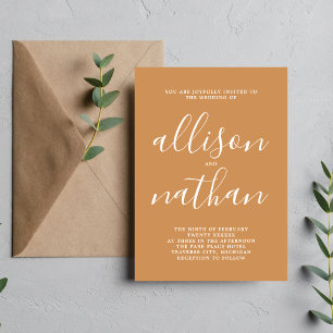 True Simplicity 1 Apricot Minimal Wedding Invitation