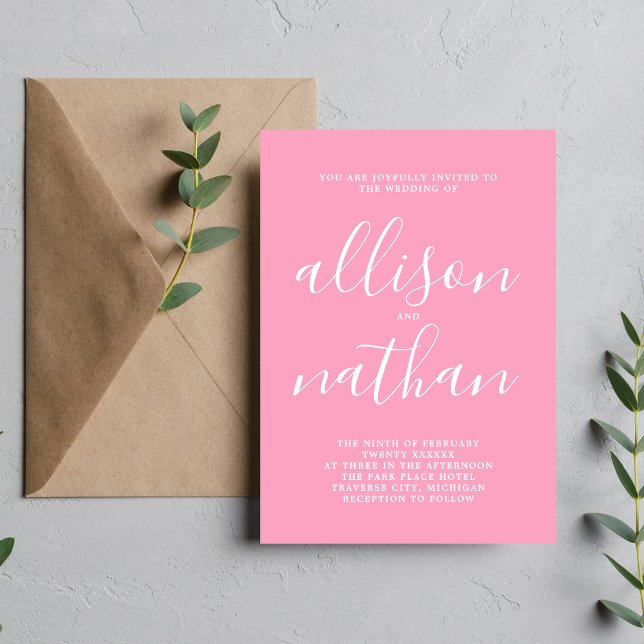 True Simplicity 1 Ballet Pink Minimalist Wedding Invitation (Creator Uploaded)