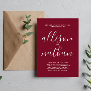 True Simplicity 1 Burgundy Minimalist Wedding Invitation