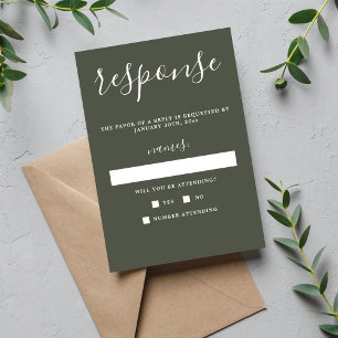 True Simplicity 1 Camo Green Minimal Wedding RSVP Card