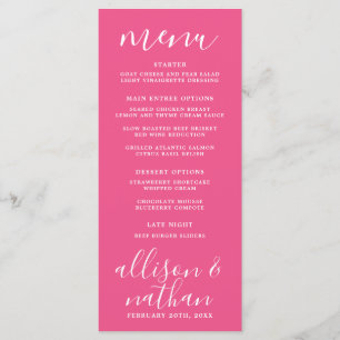 True Simplicity 1 Carnation Pink Minimal Wedding Menu