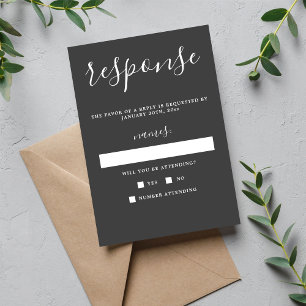True Simplicity 1 Charcoal Minimalist Wedding RSVP Card