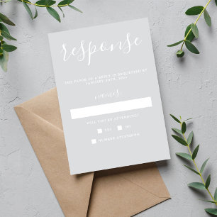 True Simplicity 1 Cool Mist Grey Minimal Wedding RSVP Card