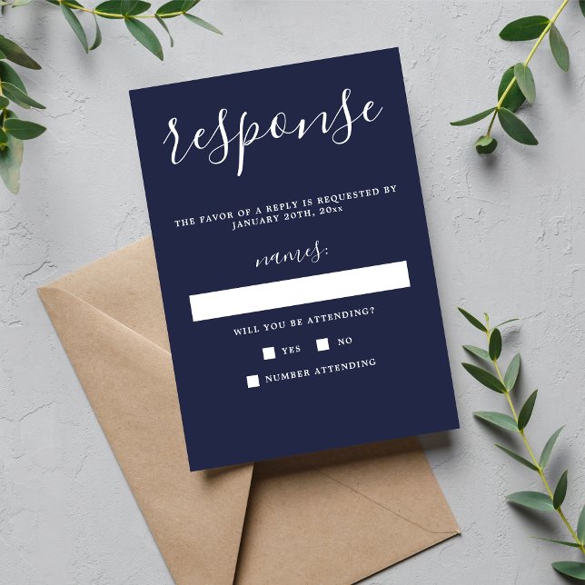 True Simplicity 1 Dark Navy Minimalist Wedding RSVP Card (Creator Uploaded)