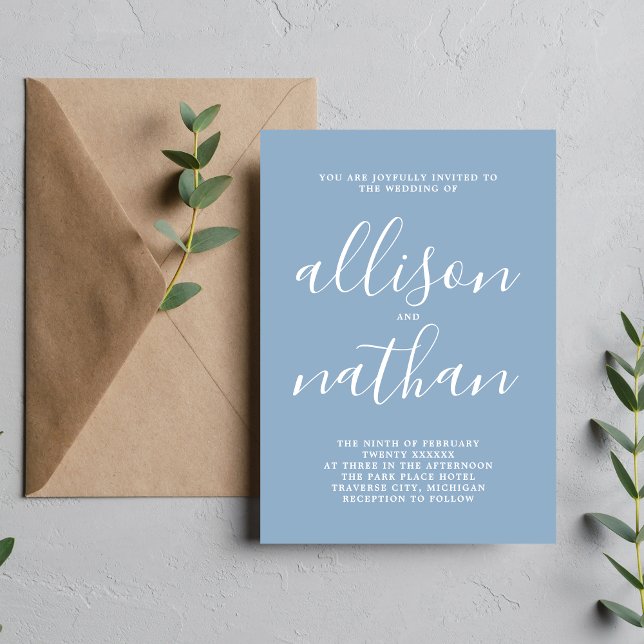 True Simplicity 1 Glacier Blue Minimalist Wedding Invitation (Creator Uploaded)