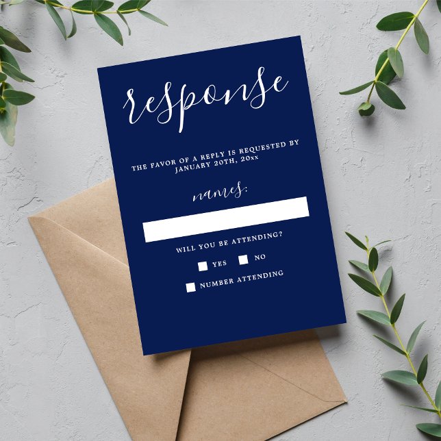 True Simplicity 1 Ink Blue Minimalist Wedding RSVP Card (Creator Uploaded)