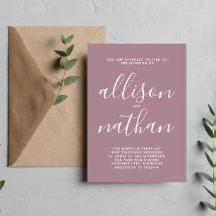 True Simplicity 1 Mauve Script Minimalist Wedding Invitation
