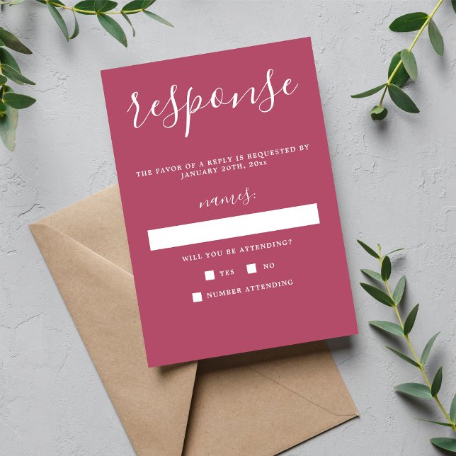 True Simplicity 1 Mulberry Minimalist Wedding RSVP Card (Creator Uploaded)