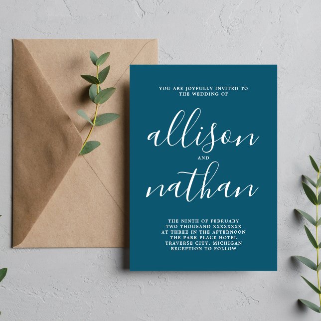 True Simplicity 1 Neptune Blue Minimalist Wedding Invitation (Creator Uploaded)