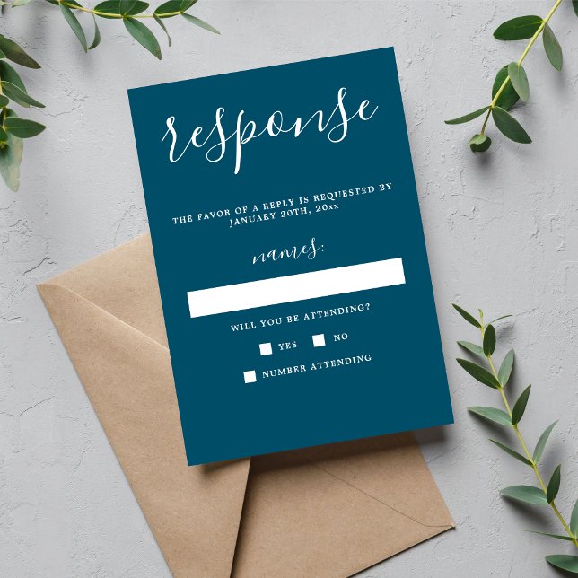 True Simplicity 1 Neptune Blue Minimalist Wedding RSVP Card (Creator Uploaded)
