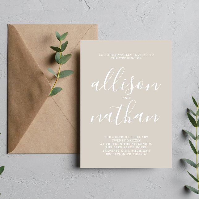 True Simplicity 1 Oyster Minimalist Wedding Invitation (Creator Uploaded)