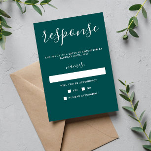 True Simplicity 1 Peacock Teal Minimalist Wedding RSVP Card