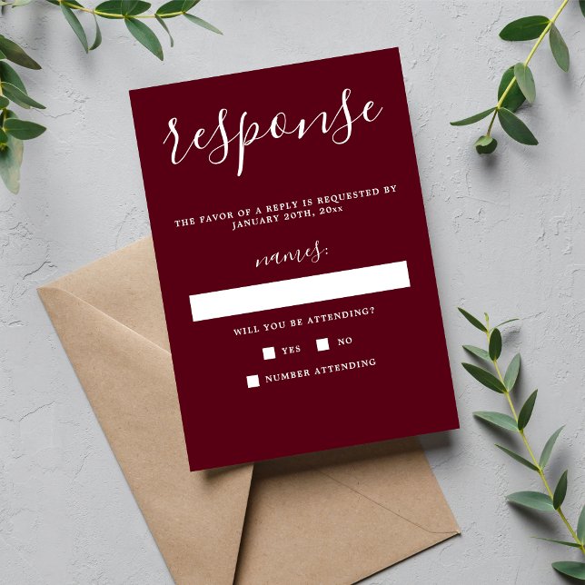 True Simplicity 1 Rosewood Minimalist Wedding RSVP Card (Creator Uploaded)
