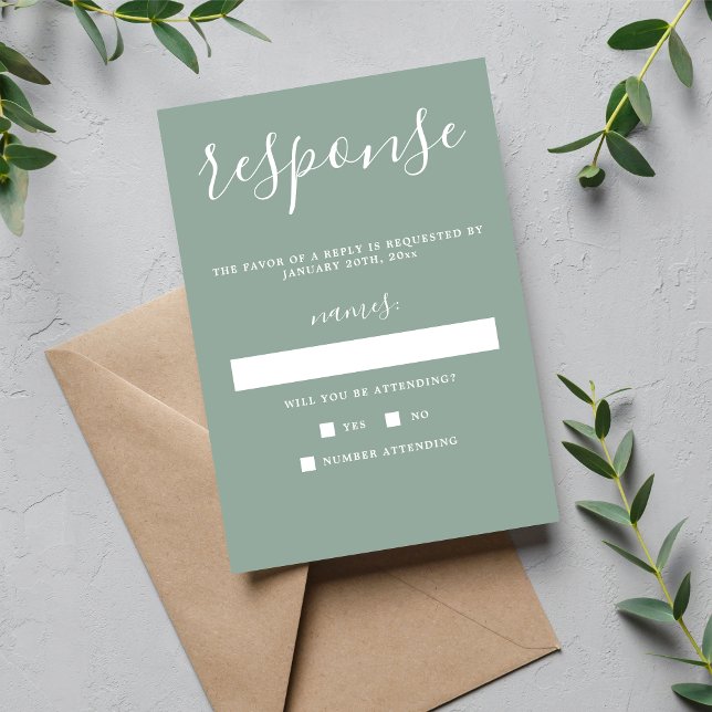 True Simplicity 1 Sage Green Minimalist Wedding RSVP Card (Creator Uploaded)