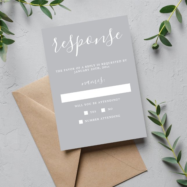 True Simplicity 1 Sterling Grey Minimalist Wedding RSVP Card (Creator Uploaded)