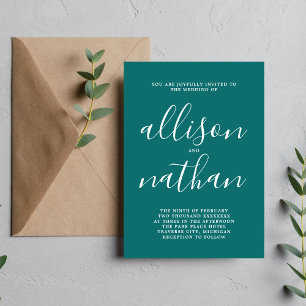 True Simplicity 1 Teal Minimalist Wedding Invitation