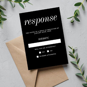 True Simplicity 2 Black Simple Minimalist Wedding RSVP Card