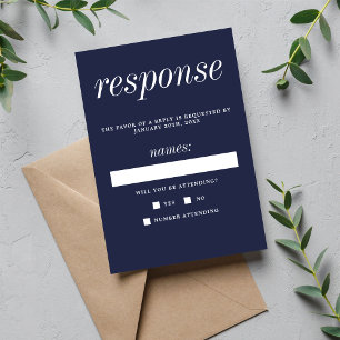 True Simplicity 2 Dark Navy Minimalist Wedding RSVP Card