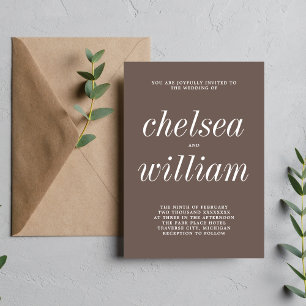 True Simplicity 2 Dark Taupe Minimalist Wedding Invitation