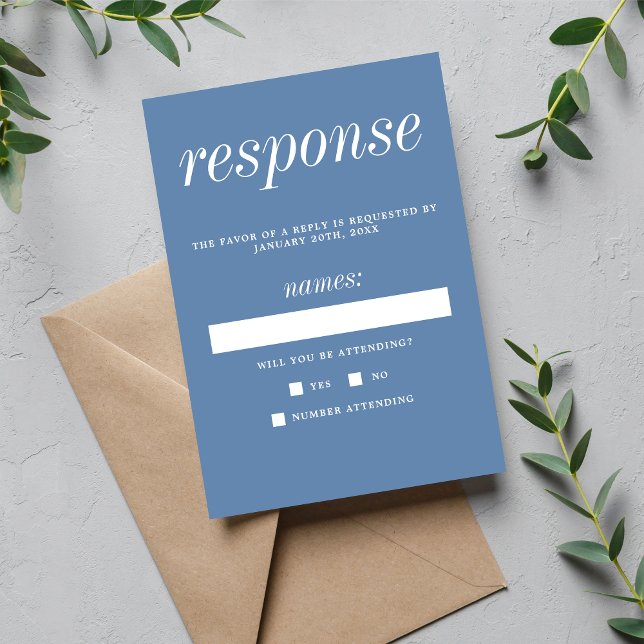 True Simplicity 2 Denim Blue Minimalist Wedding RSVP Card (Creator Uploaded)