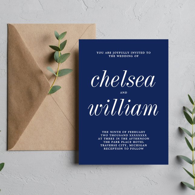 True Simplicity 2 Ink Blue Minimalist Wedding Invitation (Creator Uploaded)