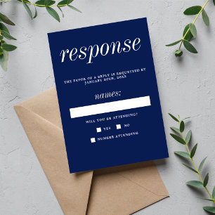 True Simplicity 2 Ink Blue Minimalist Wedding RSVP Card