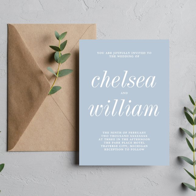 True Simplicity 2 Light Dusty Blue Minimal Wedding Invitation (Creator Uploaded)